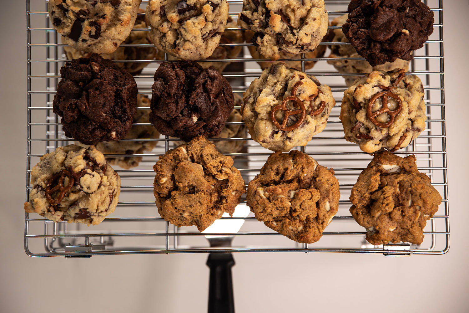 Different flavors of American style chunky cookies